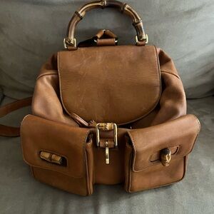 Gucci Tan and Brown Leather Backpack with Bamboo Handke - Great 😊 Condition